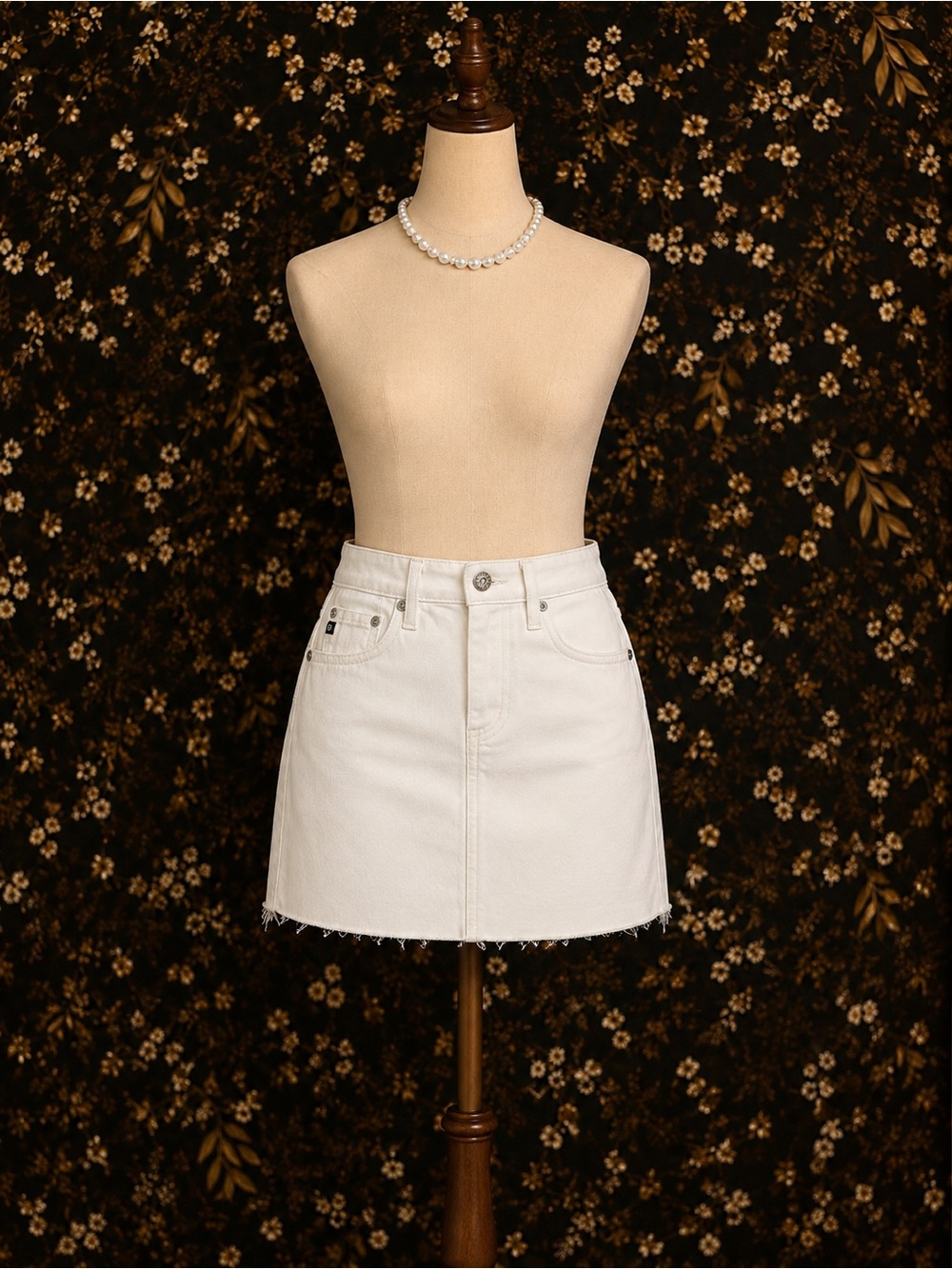 AG Adriano Goldschmied Cream Denim A-Line Mini Skirt